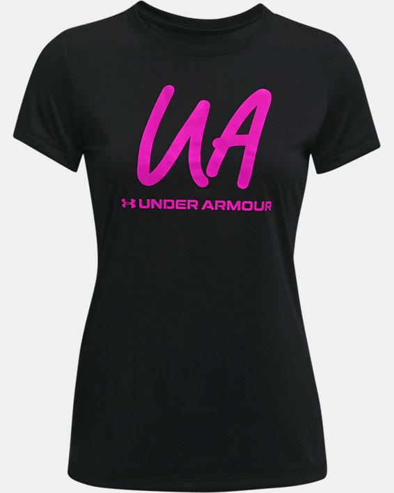 Women's UA Tech™ Graphic Short Sleeve, Black, pdpMainDesktop image number 4